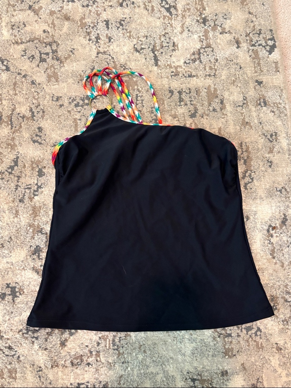 Xhilaration Black One-Shoulder Swim Cami with Multicolor Braided Strap